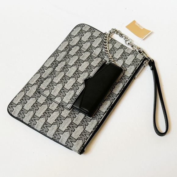 Michael Kors Jet Set Item Large 2 in 1 Card Case Wristlet Clutch MK Black Multi - Picture 6 of 13